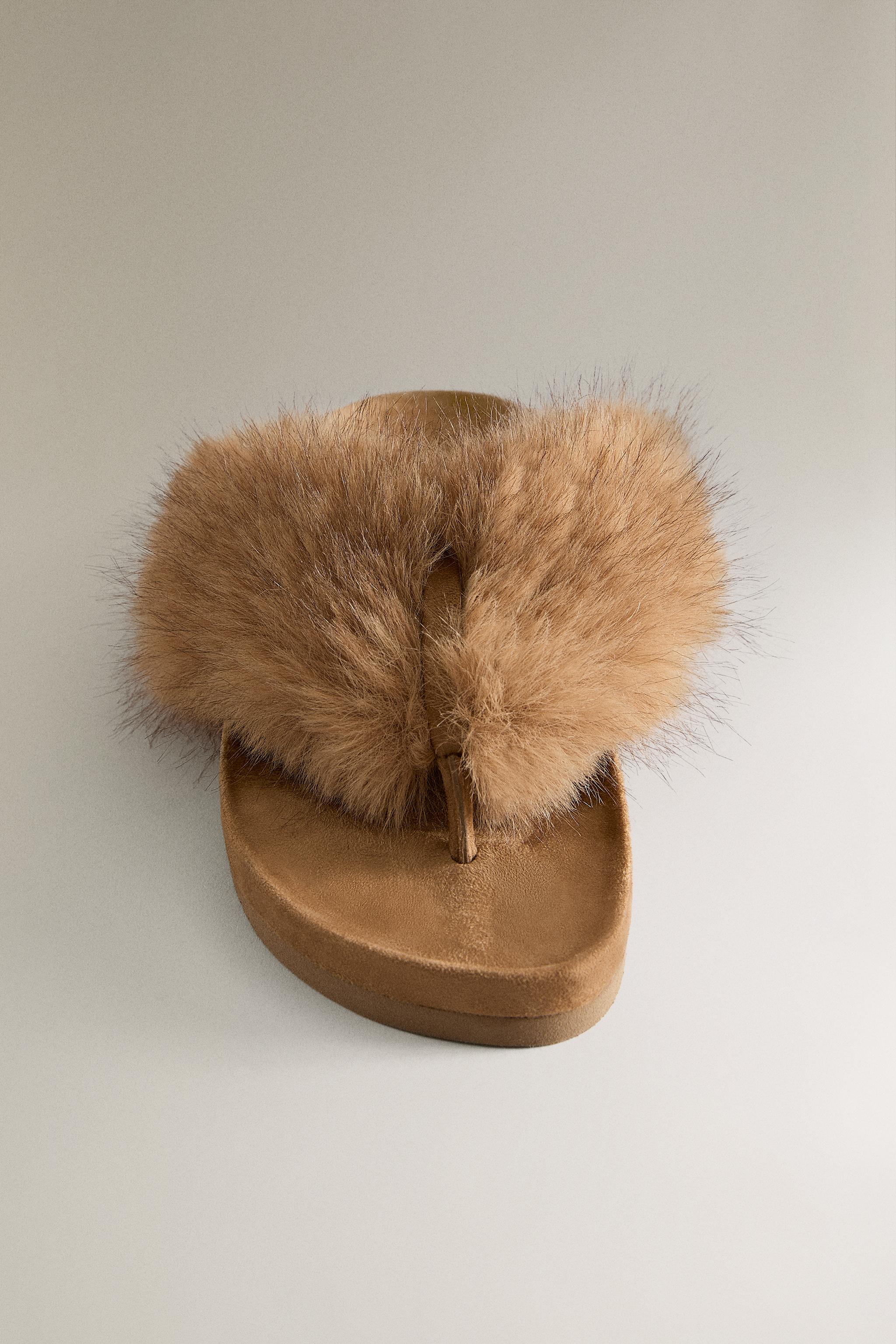 THONG SANDALS WITH FAUX FUR